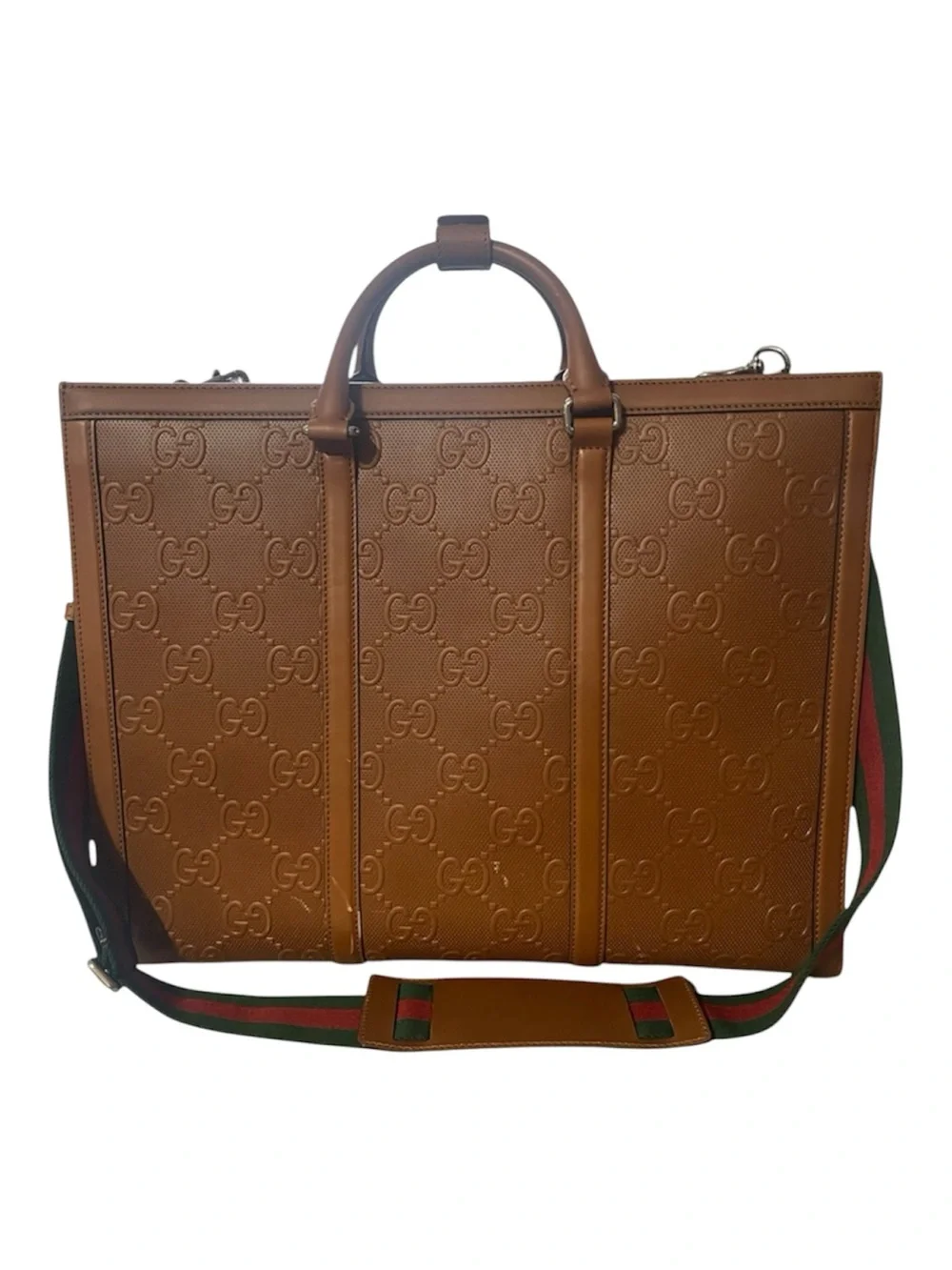 Gucci Embossed GG Leather Briefcase in Tan Brown